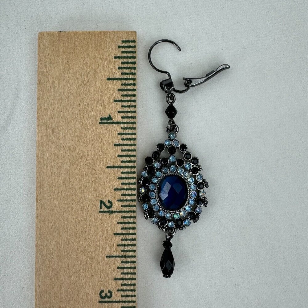 Vintage NR Pendant Necklace Dangle Earrings Set Gunmetal Midnight Blue Metallic - Picture 12 of 16